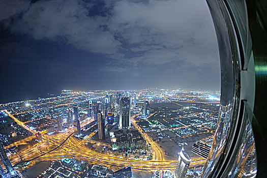 全景,市区,迪拜,现代,城市,夜晚