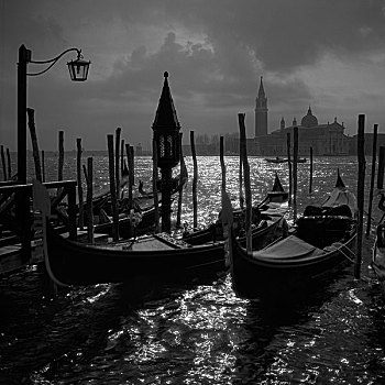 威尼斯,小船,夜晚,背景,风暴,天空,意大利