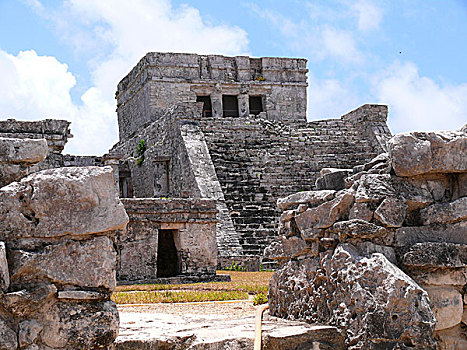 墨西哥,尤卡坦半岛,庙宇,楼梯,阴天,拉丁美洲,海岸,遗址,文化,玛雅