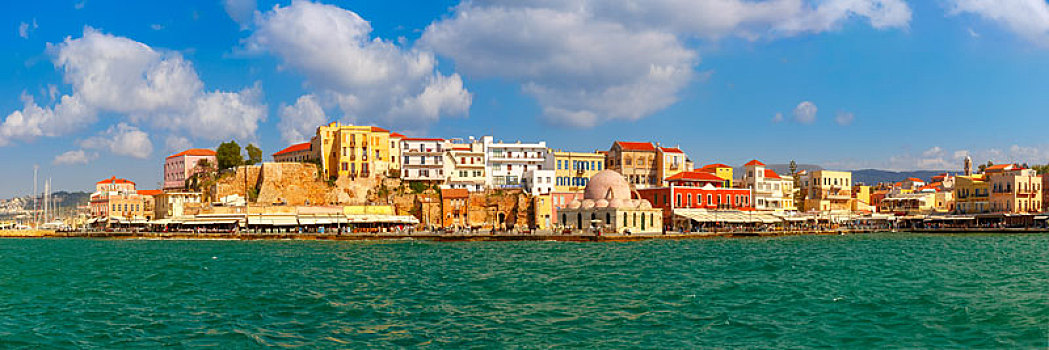 全景,老,港口,哈尼亚,克里特岛,希腊