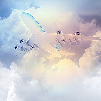 图像,飞,飞机,天空,云,背景