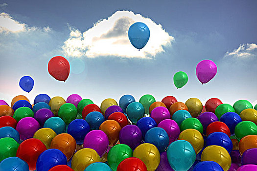 许多,彩色,气球,天空,背景