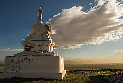 佛教,神祠,沙暴,生动,云,背影,戈壁沙漠,蒙古,亚洲
