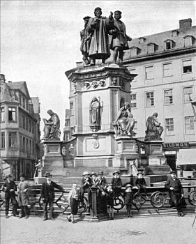 古登堡,纪念建筑,法兰克福,德国,迟,19世纪,艺术家,未知