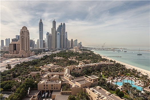 迪拜,码头,摩天大楼,阿拉伯湾,海岸,阿联酋