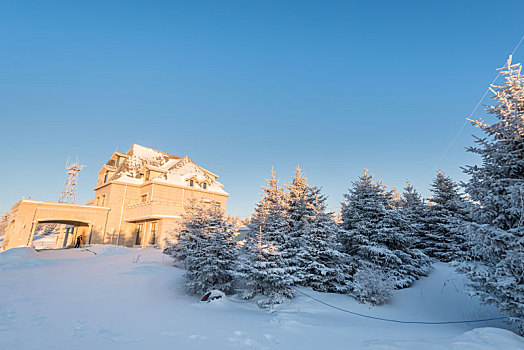 冬季长白山的雪地和雾凇