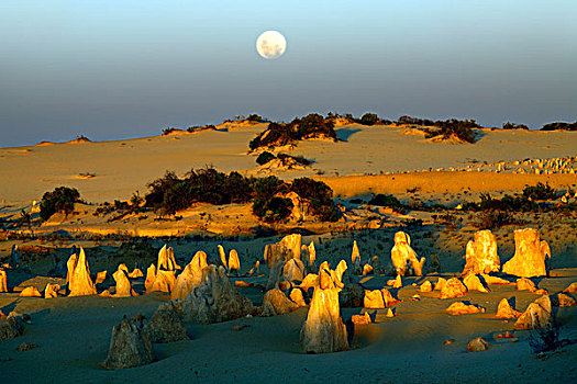 满,月亮,上方,顶峰,石灰石,晚间,南邦国家公园,西澳大利亚州,澳大利亚