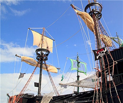 海盗,船,桅杆,帆船,杆,上方,蓝天