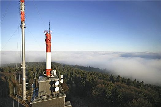 高处,雾,海洋,天气,广播,天线,格罗塞尔,山,黑森州,德国