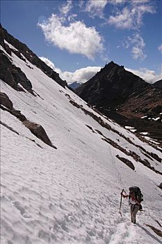 长途旅行者,向上,雪,斜坡,高处,巴里洛切,巴塔哥尼亚,阿根廷