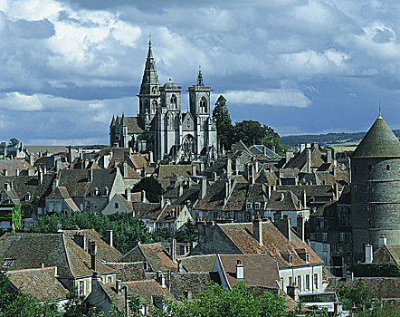 法国,勃艮第,城市风光,多云,城市,建筑,中世纪,教堂,巴黎圣母院,景象