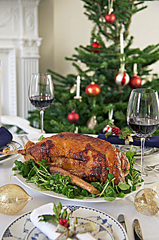 烤鹅,床,水芹,圣诞晚餐