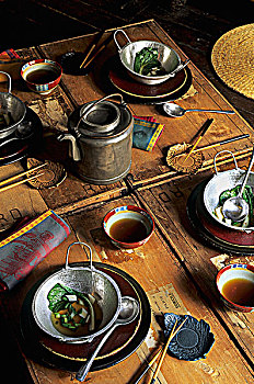 中国,汤,碗,茶壶,酱,筷子