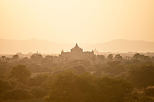 日出,上方,古老,庙宇,蒲甘,缅甸