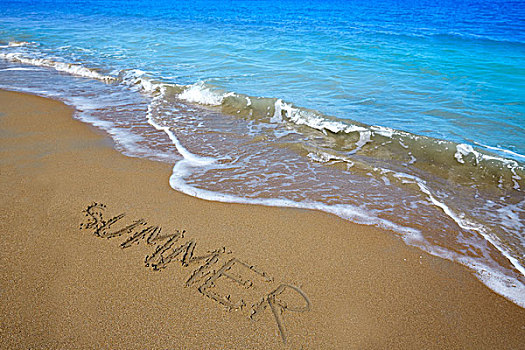 夏天,书写,文字,沙子,海滩,度假
