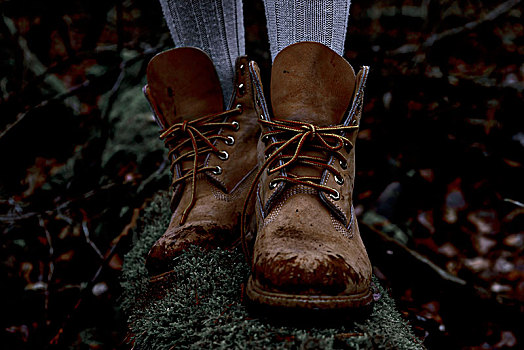 女人,特写,鞋,秋季漫步