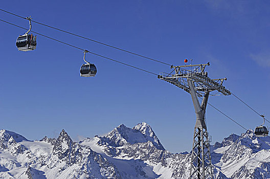 滑雪缆车,吊舱,冬天,山谷,奥地利