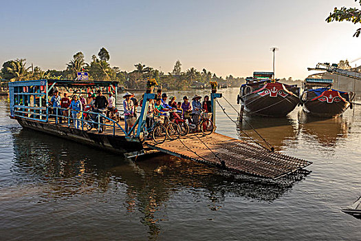 渡轮,穿过,湄公河,支流,越南,印度支那,东南亚,东方,亚洲