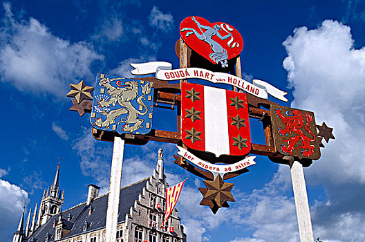 荷兰,古达干酪,老城,市政厅,纹章