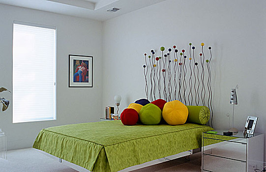 双人床,绿色,遮盖,白色,卧室