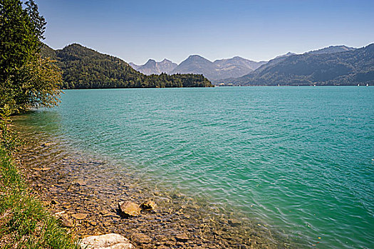 湖,风景,朦胧,夏天,萨尔茨卡莫古特,奥地利