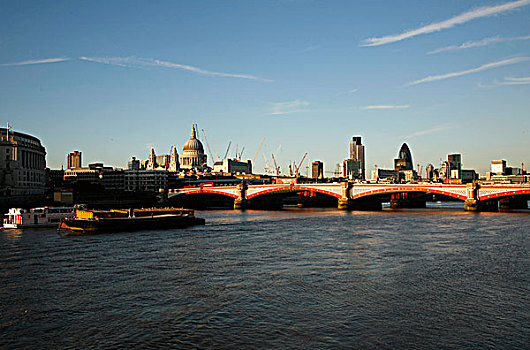 俯视,泰晤士河,黑衣修道士桥,大教堂,伦敦,英国