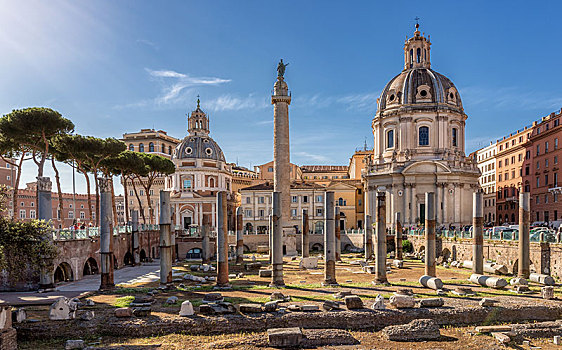 古罗马广场,柱子,大教堂,背影,右边,教堂,教会,玛丽亚,左边,圣马利亚,洛雷托,罗马,拉齐奥,意大利,欧洲