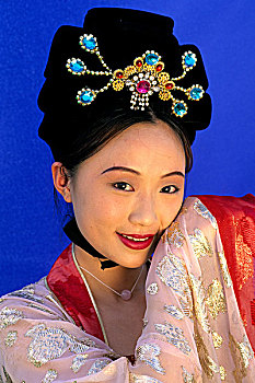 彩色,女人,唐代,传统服装,中国