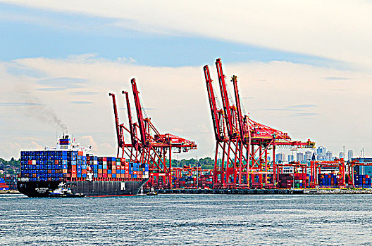 集装箱船,越南,港口,协助,拉拽,船,小湾,温哥华,不列颠哥伦比亚省,加拿大