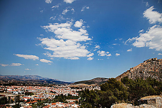 俯视图,山谷,城市,要塞,希腊