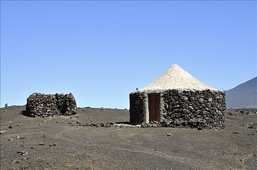 传统,小屋,福古岛,火山,岛屿,佛得角群岛,非洲