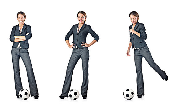 职业女性,足球,白色背景