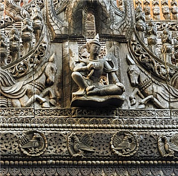 木刻,寺院,曼德勒,缅甸