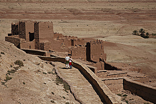 非洲,北非,摩洛哥,区域,瓦尔扎扎特,要塞,石头,荒芜,伴侣