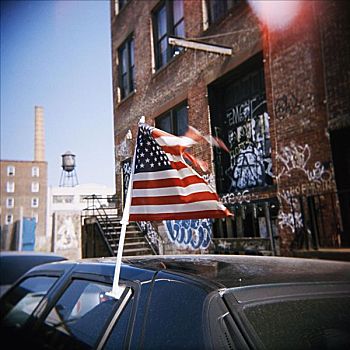 美国国旗,汽车,布鲁克林,纽约,美国