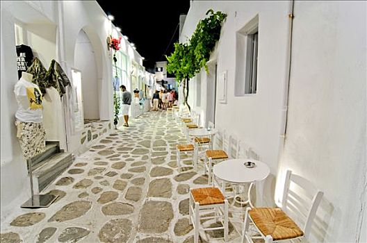 希腊,椅子,桌子,站立,涂绘,铺路石,小路,帕罗斯岛,基克拉迪群岛,欧洲