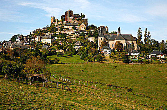 法国,利莫辛,中世纪,乡村,城堡,教堂,16世纪,俯视
