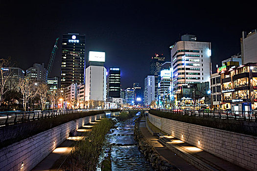 夜景,清溪川,首尔,韩国