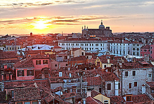远眺,屋顶,威尼斯,日出,世界遗产,威尼西亚,意大利,欧洲