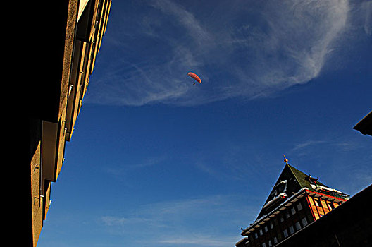 滑翔伞,高处,宫殿,酒店,瑞士,欧洲
