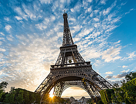 日落,后面,埃菲尔铁塔,巴黎,法兰西岛,法国,欧洲