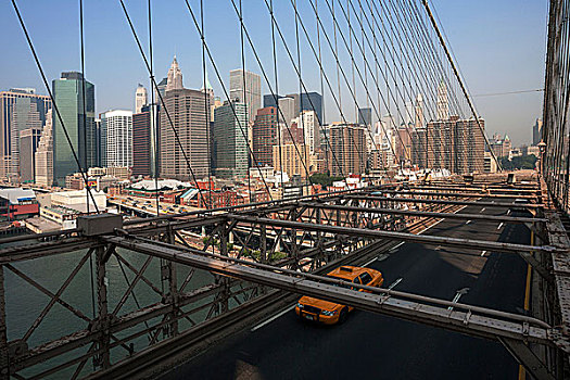 风景,布鲁克林大桥,天际线,下曼哈顿,纽约,美国