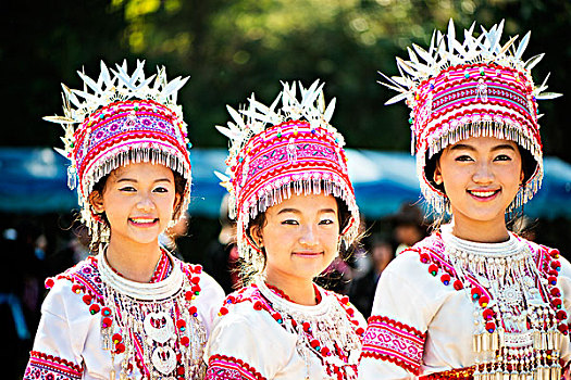 传统,衣服,洪族人,女人,新年,节日,清迈,泰国,亚洲
