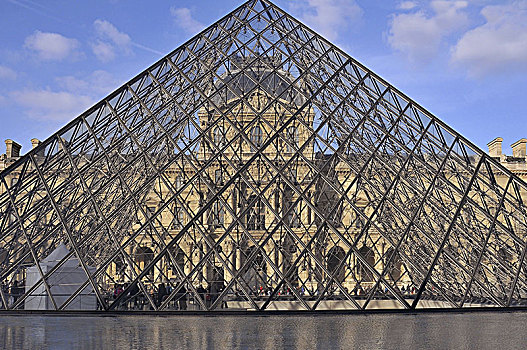 风景,碎片,卢浮宫,建筑,金字塔,院落,一个,游览,博物馆,全球,法国