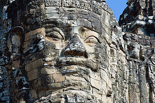 柬埔寨,吴哥,吴哥窟,大,石头,脸,古老,入口