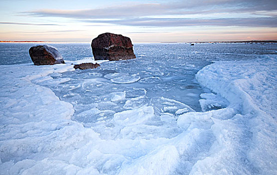冬季风景,冰,石头,冰冻,波罗的海