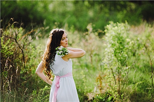 女孩,花束,白花