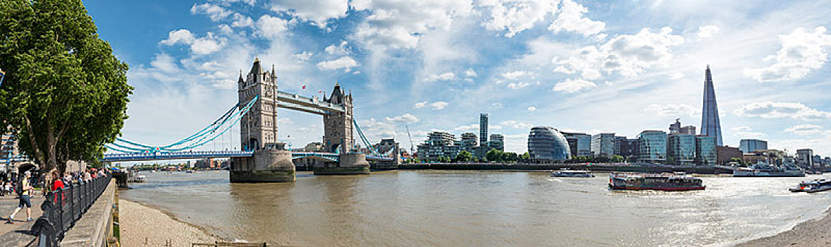 风景,上方,泰晤士河,塔桥,伦敦,河边,市政厅,摩天大楼,碎片,南华克,英格兰,英国