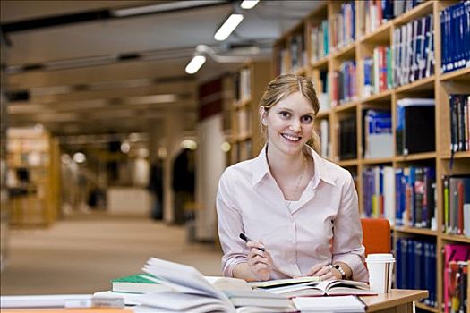 女学生,学习,图书馆,瑞典