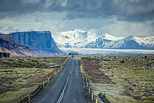 冰岛,环路,道路,方向,山,阴天,两个,汽车,远景